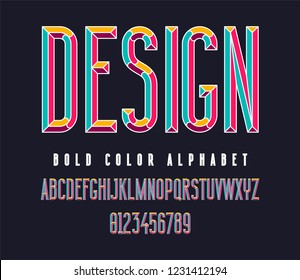 Colorful condensed bold font. Color typography alphabet. Vector illustration