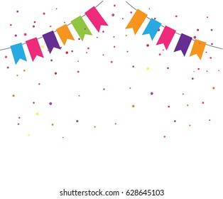 Colorful confetti background with bunting flags