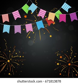 Colorful confetti background with bunting flags