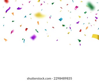 Colorful confetti background. Celebration banner. Birthday party border. Carnival color confetti design. Anniversary frame. Happy Holiday. Festive paper decor. Vector illustration.