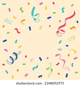 Colorful confetti background frame, Vector hand drawn illustration for celebration party.	