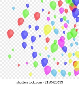 Colorful Confetti Background Transparent Vector. Balloon Isolated Frame. Yellow Carnival. Pink Surprise. Baloon Glossy Border.