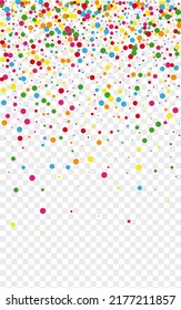 Colorful Confetti Background Transparent Vector. Dot Birthday Texture. Multicolored Top. Bright Polka Happiness. Element Abstract Illustration.