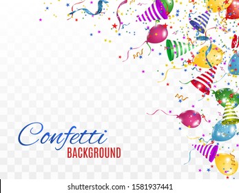 Colorful confetti and balls isolated. Festive background vector. Happy Birthday. Holiday