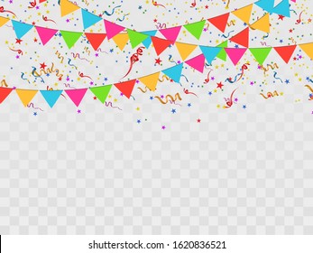 Colorful confetti and balls isolated. Festive background vector. Happy Birthday. Holiday.
