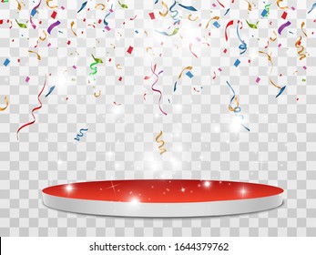 Colorful confetti and balls isolated. Festive background vector. Happy Birthday.Birthday party invitation banners. Podium. Vector illustration	
