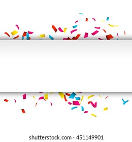 Colorful Confetti banner isolated on white. Confetti explosion banner with place for text.