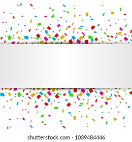 Colorful Confetti banner with place for text isolated on white background