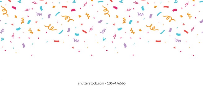 Colorful confetti border frame repeat pattern. Great for a birthday party or an event celebration invitation or decor. Surface pattern design.