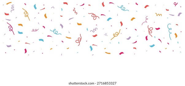 Colorido confete borda quadro sem costura padrão, formas de papel geométrico festivo para festa de aniversário, convite de celebração, decoração de eventos, vetor de design de padrão de superfície