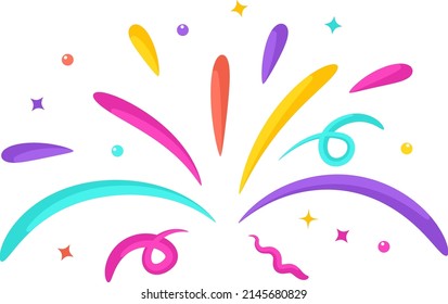 Colorful confetti. Bright holiday firework. Color 2D splash. Flat vector illustration.