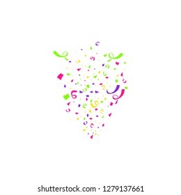 Colorful confetti burst isolated on white background. Festive template. Vector illustration of falling particles for holydays design
