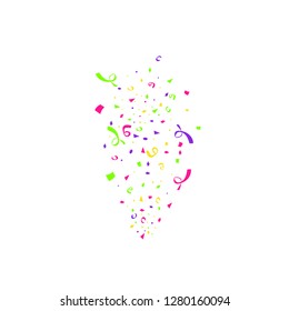 Colorful confetti burst isolated on white background. Festive template. Vector illustration of falling particles for holydays design