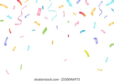 Colorful confetti and carnival ribbons with glitter. Shiny carnival confetti decoration background