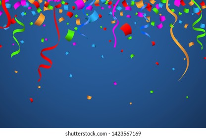 Colorful confetti. Celebration carnival ribbons. Luxury greeting card. Vector illustration.