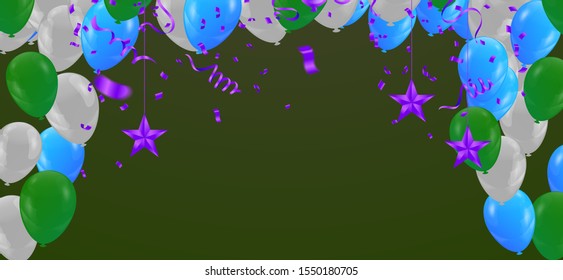 Colorful confetti Celebration carnival ribbons and Happy Birthday balloons Colorful celebration background