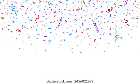 Colorful confetti celebration design isolated on white background. Ribbon decoration element. Holiday, birthday and party. Vector illustration