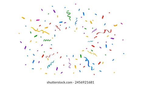 Colorful confetti celebration design isolated on white background. Ribbon decoration element. Holiday, birthday and party. Vector illustration