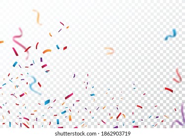 Colorful Confetti and celebrations ribbon isolated on transparent background