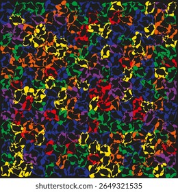 Colorful confetti chaos. Random splatter surface. Energetic Vector texture. Abstract bright noise.