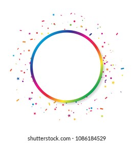 Colorful Confetti And Circle Frame Isolated On White Background. Vector Illustration
