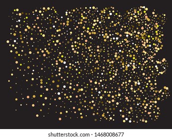 Colorful confetti circles falling. Fresh element of your design. Vector illustration poster. Gold invitation template background image, poster or greeting card.