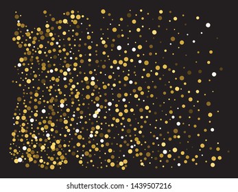 Colorful confetti circles falling. Vector illustration flyer. Stylish element of your design. Gold invitation template background image, poster or greeting card.