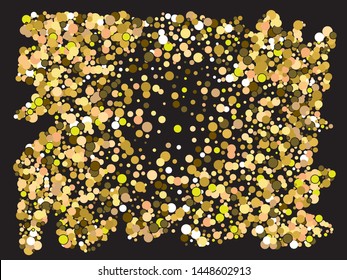Colorful confetti circles falling. Vector illustration layout. Graphic element of your design. Gold invitation template background image, poster or greeting card.