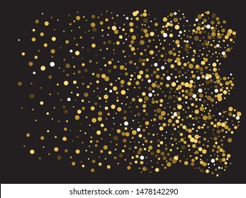 Colorful confetti circles falling. Vector illustration surprise. Vibrant element of your design. Gold invitation template background image, poster or greeting card.