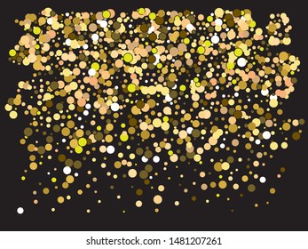 Colorful confetti circles falling. Vector illustration layout. Random element of your design. Gold invitation template background image, poster or greeting card.