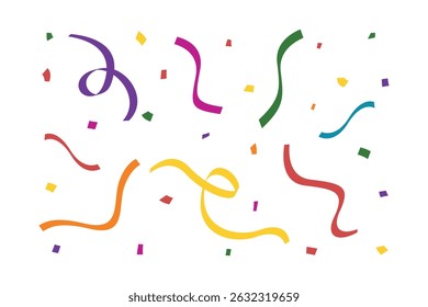 Colorful confetti clip art. Vector illustration of colorful bursting ribbon confetti, isolated on white background.