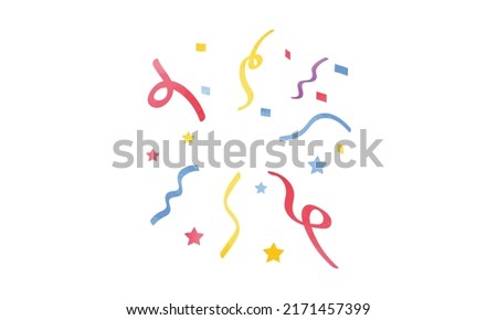 Colorful confetti clipart. Illustration of colorful popping ribbon confetti. Simple confetti cartoon style watercolor vector illustration isolated on white background