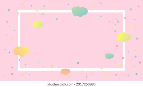 Colorful confetti and clouds pattern. Cute Wallpaper. Frame. Happy birthday backdrop. Vector illustration