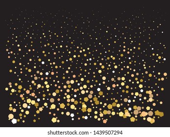 Colorful confetti crackers falling. Geometric element of your design. Vector illustration concept. Gold invitation template background image, poster or greeting card.