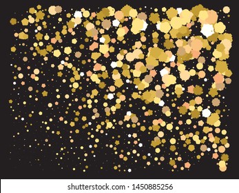 Colorful confetti crackers falling. Vector illustration object. Stylish element of your design. Gold invitation template background image, poster or greeting card.