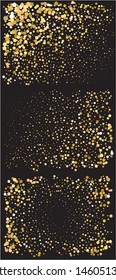 Colorful confetti crackers falling. Vector illustration space. Fashionable element of design. Gold set of invitation templates, background images, posters or greeting cards.