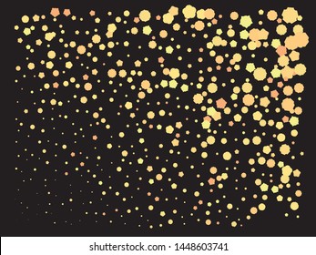 Colorful confetti crackers falling. Vibrant element of your design. Vector illustration theme. Gold invitation template background image, poster or greeting card.
