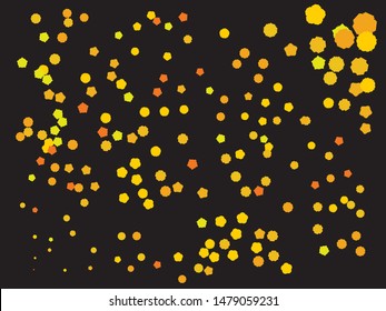 Colorful confetti crackers falling. Vibrant element of your design. Vector illustration backdrop. Gold invitation template background image, poster or greeting card.