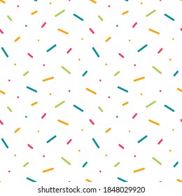 Confeti colorido, puntos, rociar fondo de patrón sin fisuras vectorial para el diseño de partido.
