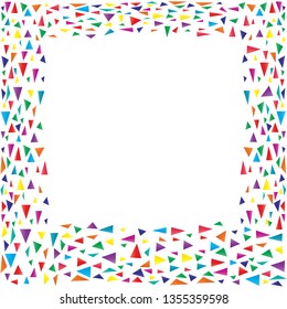 Colorful confetti elements on white background. Abstract vector festive frame for any holiday, birthday and children's party, wedding invitation, carnival, card, web site banner. 