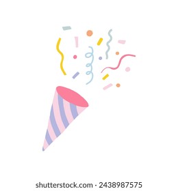 Colorful Confetti Erupting From a Festive Firecracker on a White Background
