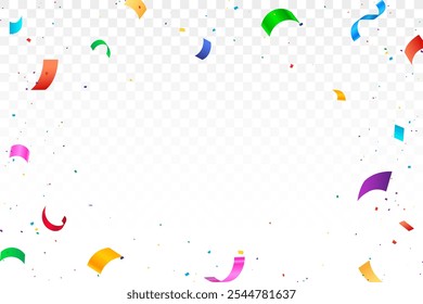 Colorful confetti explosion. Border of colorful bright confetti isolated on transparent background