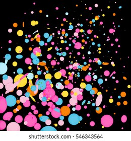 Colorful confetti explosion. Bright and colorful particles on black background. Vector illustration for your graphic design.