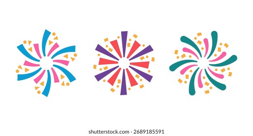 Colorful confetti explosion vector set with flying paper pieces and sparkling decorations. Perfect for parties, event posters, and festive backgrounds.