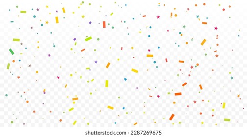 Colorful Confetti Falling On Transparent Background. Celebration And Birthday Party. Vector Illustration