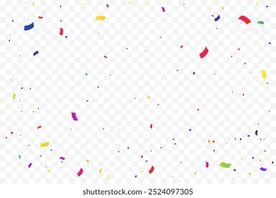 Colorful Confetti Falling On Transparent Background. Celebration Banner. Party Backdrop. Happy Birthday. Vector Illustration