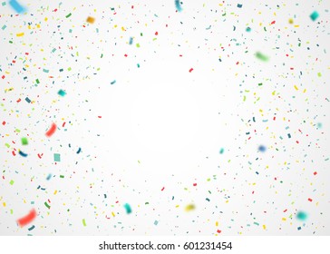 Colorful confetti falling randomly. Abstract background with explosion particles. Vector illustration can be used for greeting card, carnival, celebration.