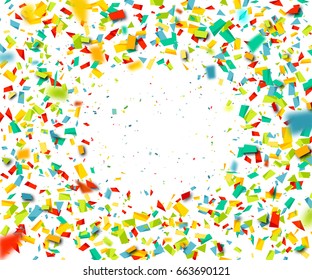 Colorful confetti falling randomly. Abstract multi-colored background with explosion particles. Vector illustration can be used for greeting card, carnival, celebration.