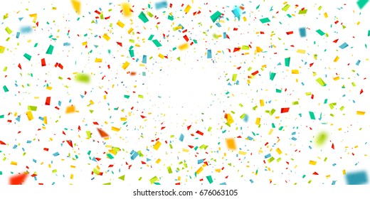 Colorful confetti falling randomly. Abstract background with explosion particles. Vector illustration can be used for greeting card, carnival, holiday, celebration.