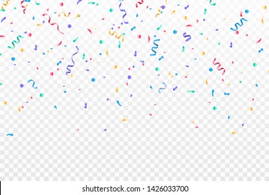Colorful confetti. Festive of falling shiny confetti isolated on transparent background. Holidays design. Colorful bright confetti background.